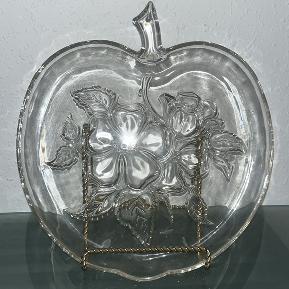 Vintage Hazel-Atlas Glass Apple Blossom Embossed Apple-Shaped  platter Fall - Picture 1 of 6